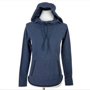 Athleta Blue Black Sentry Stretch Cotton Hoodie Pullover Sweatshirt S